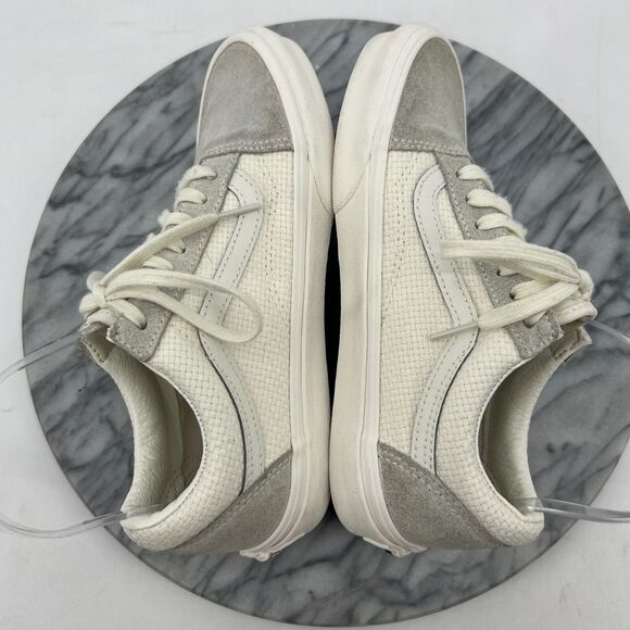Vans Weave Sneakers Womens 6.5 Cream Suede and Canvas Lace Up Low Top Shoes - Picture 6 of 11